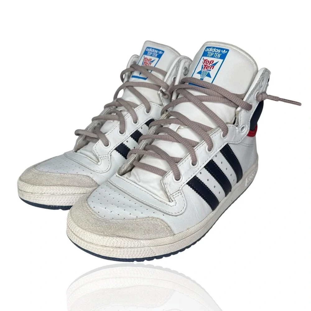 Adidas Originals Top Ten Hi Trainers White Blue Red D74481 Men's Size‎ 6